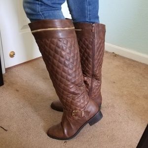 Brown knee-high faux leather boots size 10